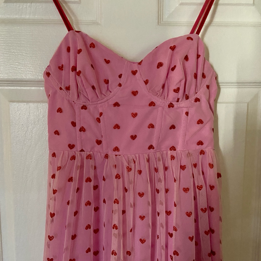 Betsey Johnson Pink Dress With Glittery Red Hearts